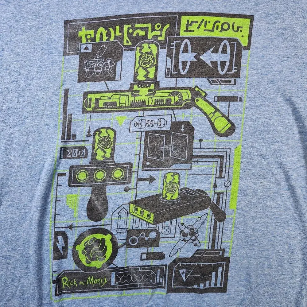Vtg Rick and‎ Morty Loot Crate Tee 2XL Blue Portal Gun Diagram Graphic Shirt